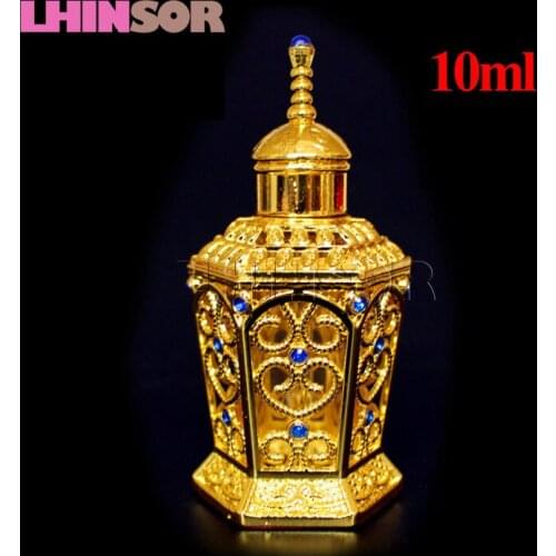 10ml Antiqued Metal Perfume Bottle Arabic Style Essential Oils Bottles Doterra Glass Container Wedding Decorated Gift