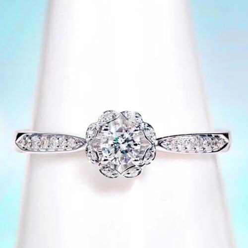 AEAW jewelry 18K white gold 0.14ct diamond ring Round-cut half setting flower Wedding Band Rings For Women