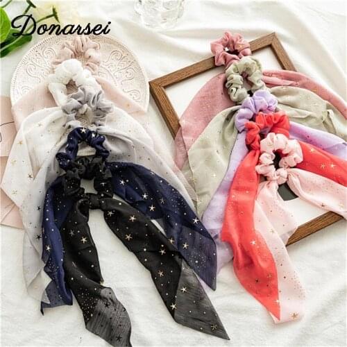 2021 New Spring Chiffon Star Hair Band For Women Elastic Thin Hair Scrunchie Horsetail Hair Scarf Girls Hair Ties Hair Accessory