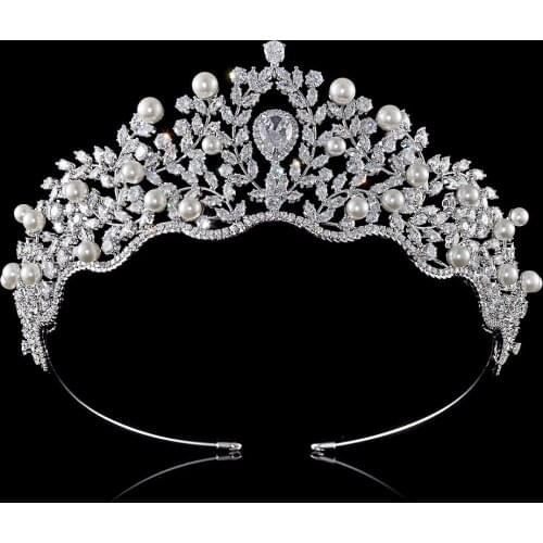 European Style Ladies Gorgeous Bridal Crystal Wedding Tiaras Cubic Zirconia Inlayed Queen Crown Hair Jewelry