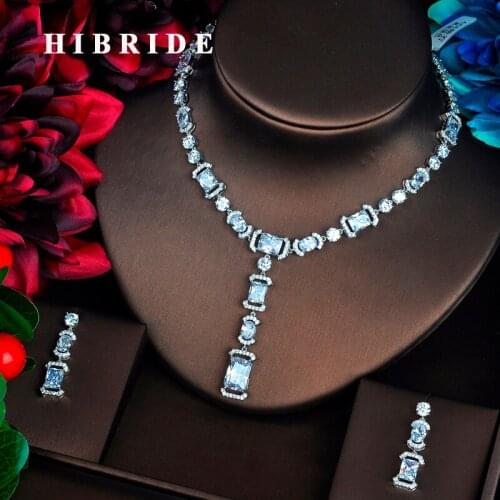 HIBRIDE Sparkling Fashion Clear Cubic Zircon Jewelry Sets For Women Necklace Set Wedding Dress Accessories Party Show N-514