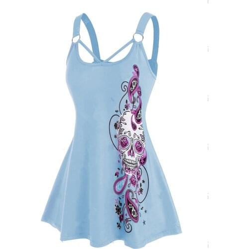 Women Black Mini Dress Gothic Skull Note Print Cami Dress Casual Party Aesthetic Vintage Female Dress Femme Sleeveless Plus Size