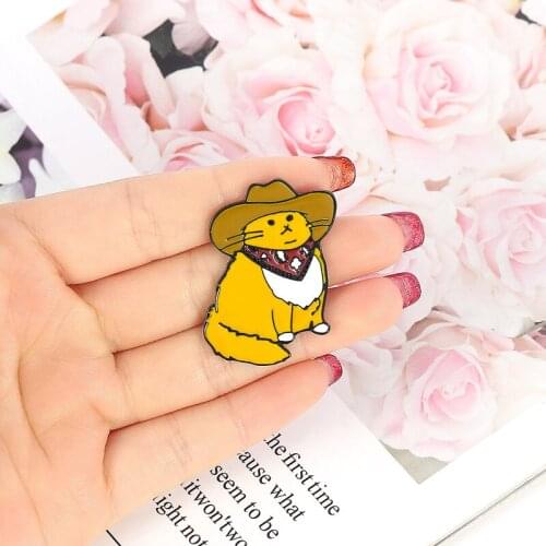1PC Cowboy Cats Enamel Pin Custom Funny Animal Hat Brooches Shirt Lapel Bag Cute Badge Cartoon Kitten Jewelry Gift for Friends