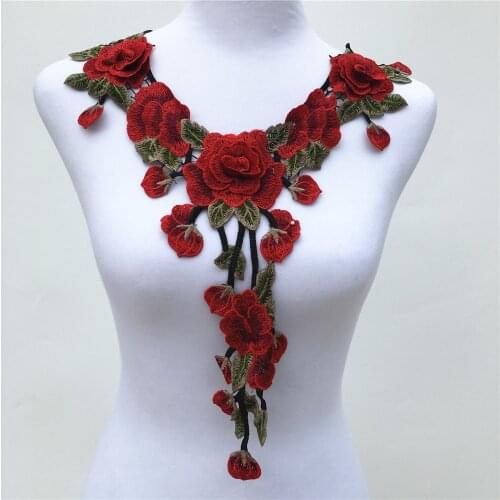 1Pc 3D Flower Venise Red Lace fabric Dress Applique Motif Blouse Sewing Trims DIY Neckline Collar Decoration Accessories