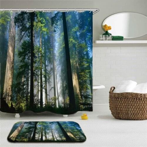 2Pcs/Set Forest Country landscape Shower Curtain Set Bathroom Curtain Waterproof Cloth +Non-slip Mat Rug Toilet Bathroom Decor