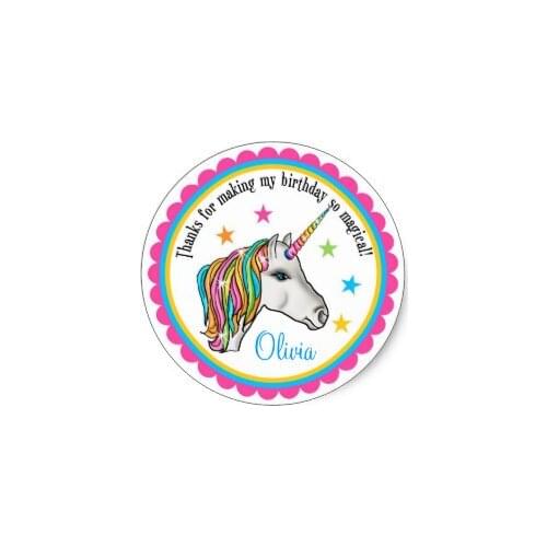 3.8cm Unicorn Stickers, Unicorn birthday party stickers