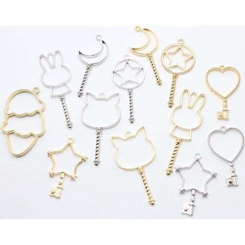 3pcs Key Open Bezel Pendant Magic Wand Charm Blank Charms for Kawaii UV Resin Crafts Magical Girl Jewelry ANTI FADE PLATING
