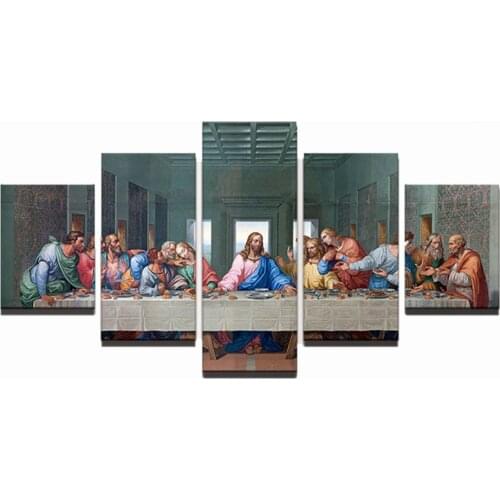 5 Panel Last Supper Jesus Paintings Framed Canvas Print Classic Wall Art Modular Picture for Living Room Home Decoration