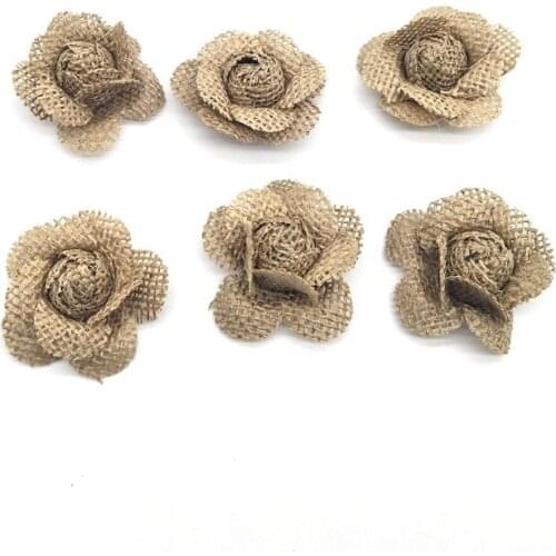 5pcs Natural Rustic Burlap Flowers Handmade Artificial Roses for Burlap Decoration DIY Craft Wedding Christmas Party Decoration