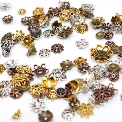 50-100pcs Alloy Mixed Size Tibetan Silver Plated Flower Gold Beads End Caps Metal Bead Caps Charms for Jewelry Findings