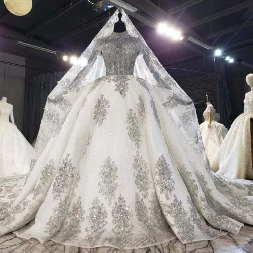 Arabic Silver Grey High Neck Ball Gown Evening Prom Dresse With Long Veils Dubai Formal Prom Dresses Ball Gown Long Party Gowns