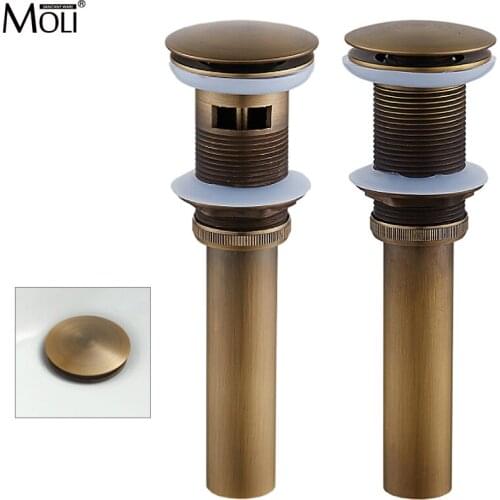 Free Shipping Antique Brass Pop Up Sink Drain Brass Pop Down Drain Vanity Sink With Overflow Bathroom Accessories