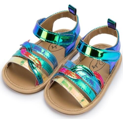 New Baby Girl Shoes Girl Sandals Summer Flats PU Flash Star Rubber Sole Anti-Slip Crib Newborn Toddler First Walker Shoes