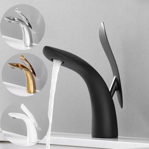 Black/White Faucet Bathroom Basin Faucets Blacked Hot Cold Mixer Tap Single Hole Deck Mounted Tapware Chrome Golden Finished