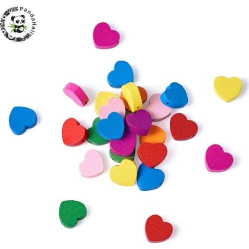 Wood Beads PANDAHALL 50 Pcs Mixed Color Heart Beads For Childrens Day Fashion Jewelry Making Lead Free Dyed 18x18x6mm Hole 2mm