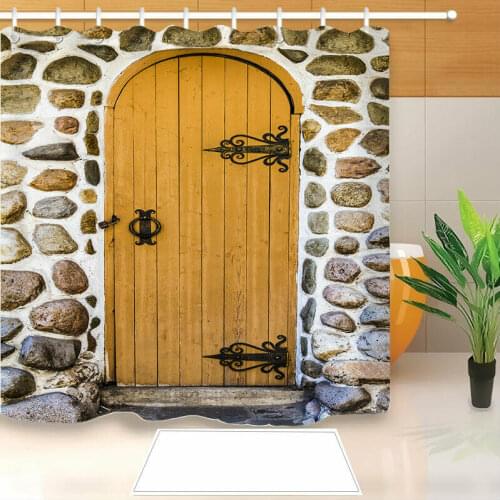 Wooden Doors Waterproof Bath Curtains with 12 Hooks Bathroom Shower Curtain Bathroom Decor with Hooks 71x71inches