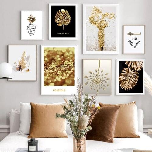 Home Decor Golden Abstract Luxury Picture Wall Art Canvas Painting Modern Art Gold Leaf Poster and Print for Living Room Design