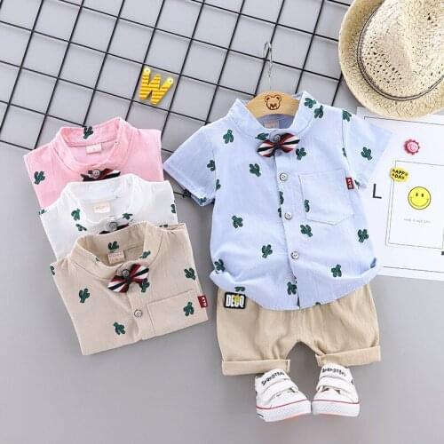 Baby Boy Girls Clothing Set T-Shirt +Pants 2PC/Set Crown Printed Bow Childrens Clothes Outfits Beach Clothes Gentleman1 2 3 4Y