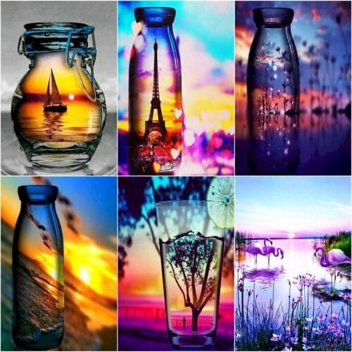 GATYZTORY 60x75cm DIY Diamond Painting 5D Glass Landscape Full Square Embroidery The Setting Sun Handmade Home Decor Diamond