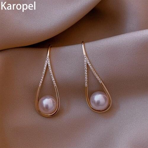 Karopel Exquisite Geometric Gold Earrings for Woman 2021 Korean Fashion Jewelry Luxurious Gothic Party Girl Pearl Earrings