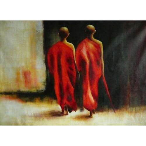 100%Handmade Buddhist Monks Oil Painting 30x20 Not a Print/Poster