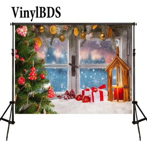 VinylBDS Christmas Photography Background Windows Snow Red Bell Foto Achtergrond Kerst Christmas Tree Fundo Fotografico Natal