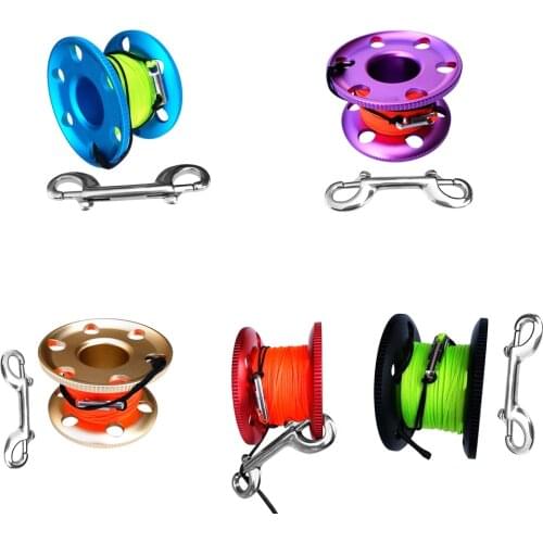 Aluminum Alloy Scuba Diving Snorkel Finger Reel Guide Line Spool & 50m/164FT High Visibility Strong Line + Double End Bolt Snap