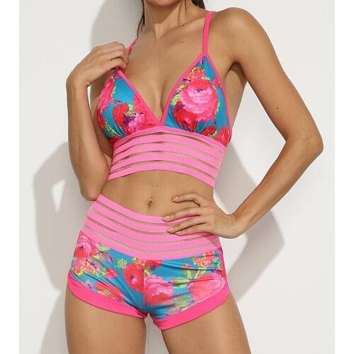 2pcs Printed Yoga Set Sport Bra + Shorts Fitness Set Women GYM Leggings Top Set Push Up Hip Seamless Running Tights Sportwear