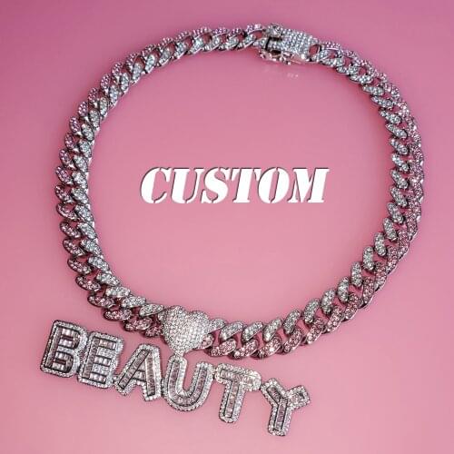 Heart Bail Custom Letters Name Plate Cuban Chain With Name Pendant Choker Personalized Name Necklace Unique Personalised Gift