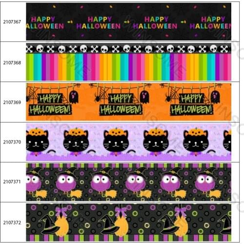 Halloween Cartoon Printed Grosgrain Ribbons Skull Pattern Tape 5Yards for Party Decorations DIY Sewing Crafts