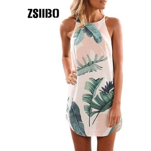 Summer Print Sleeveless Sexy Womens Dress O-Neck Casual Loose Mini Chiffon Vestidos Clothes Woman Clothing Dresses For Women