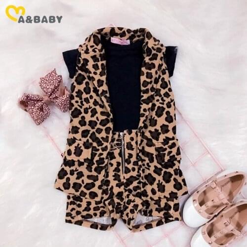 Ma&Baby 1-6Y Summer Toddler Kid Girls Leopard Clothes Set Black T shirt Waistcoat Shorts Outfits Chidlren Costumes