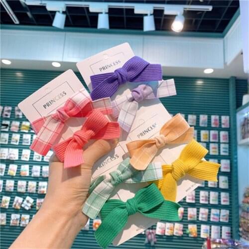 Sweet Cute Children Hair Accessories Plaid Bow Knot Hair Clips 2 Pcs Bow Bobby Pins Hairgrips For Kids