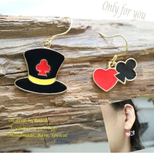 Fashion original design hat heart earrings for women Asymmetry cute hook earring oil drop jewelry