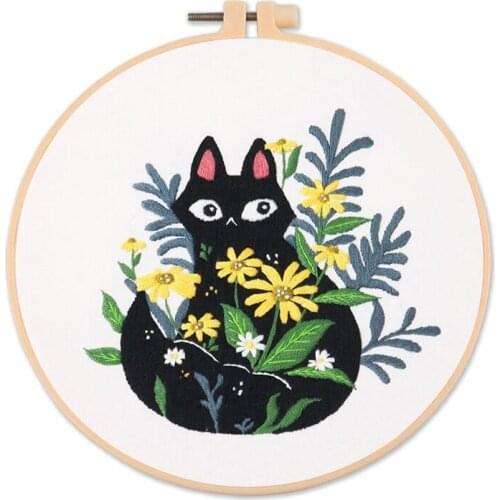 Naughty Kitten Embroidery Kit for Beginners, Gift Embroidery Starter Kits, Contains all Embroidery Tools, English Manual (C)