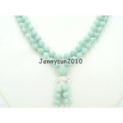 Natural Amazonite 6mm Gems Stone Buddhist 108 Beads Prayer Mala Knot Necklace Multi-Purpose 5Strands/Pack