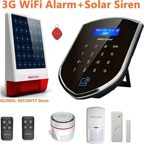 New 3G WIFI Wireless Wired GSM SMS Autodial Intruder Burglar Home Alarm System with Solar Power Strobe Siren