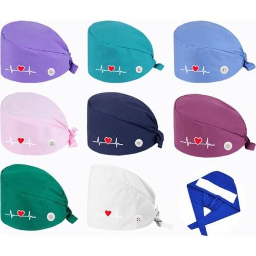 2020 New Heart Style Embroideried Nurse Hat For Women gorros quirurgic Salon Pharmacy Bonnet Caps Lab Pet Doctor Surgicals Cap
