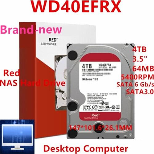 New HDD For WD Brand Red 4TB 3.5" SATA 6 Gb/s 64MB 5400RPM For Internal Hard Disk For NAS Hard Drive For WD40EFRX WD40EFAX