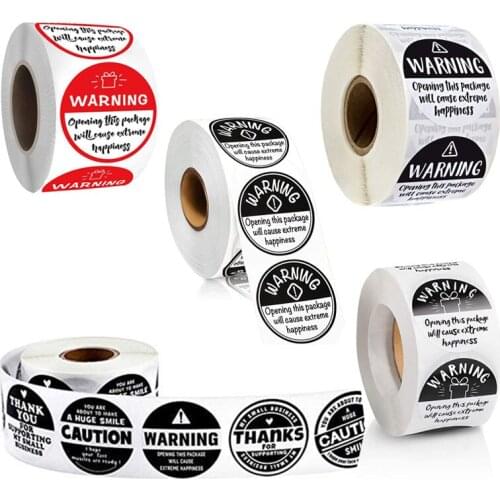 500pcs 1.5inch Black and White Adorable Warning Sticker Label Adhesive Paper Thanks Envelope Sticker for Business Gift Packaging