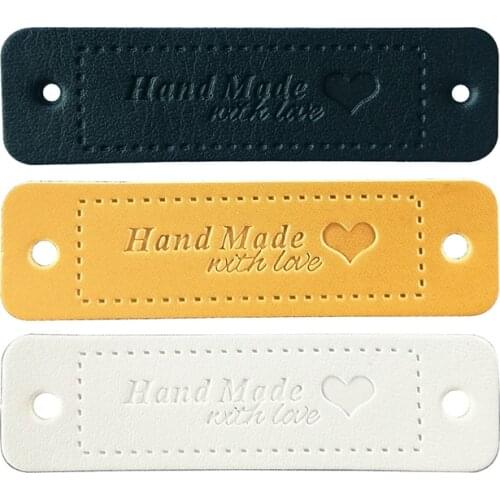 48Pcs Opalus Hand Made With Love Clothing Labels With Heart Logo Hand Work Gift Bag Luggage Tags Leather Tags Sewing Tag Label
