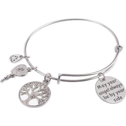 Wholesale 5PCS Expandable Wire Bangle May your angel always be by your side Bracelet #92086