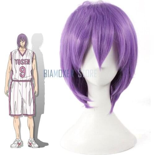Biamoxer New Arrival Kurokos Basketball Murasakibara Atsushi Cosplay Wigs Short Purple Hair Cosplay Costume Wig +Track+Wig+Cap