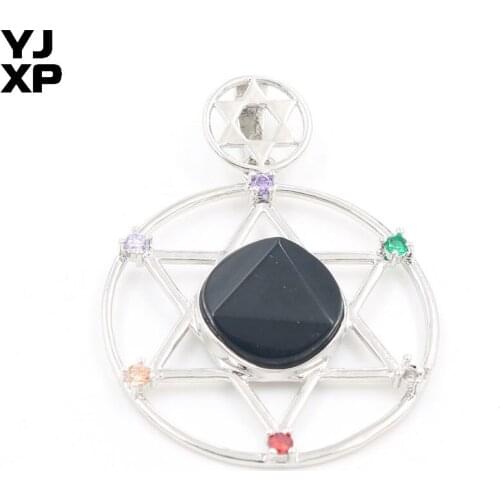 YJXP Silver Plated Plated Star of David with Rhinestone Pendant Black Agates Meditation Jewelry