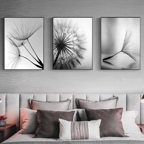 Nature Dandelion Flower Canvas Painting Modern Black White Art Print Picture Home Decor Living Room Abstract Wall Poster Workart