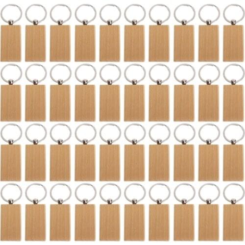 40Pcs Blank Rectangle Wooden Key Chain Diy Wood Keychains Key Tags Can Engrave Diy Gifts