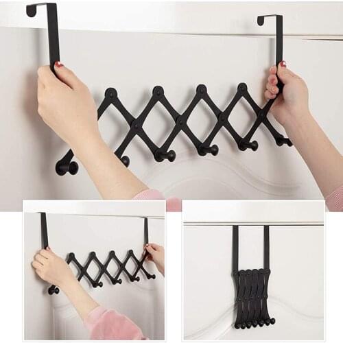 Expandable over the Door Hook Hanger over the Door Towel Rack with 6 Hooks for Hanging Coats Robes Hats Clothes Towels
