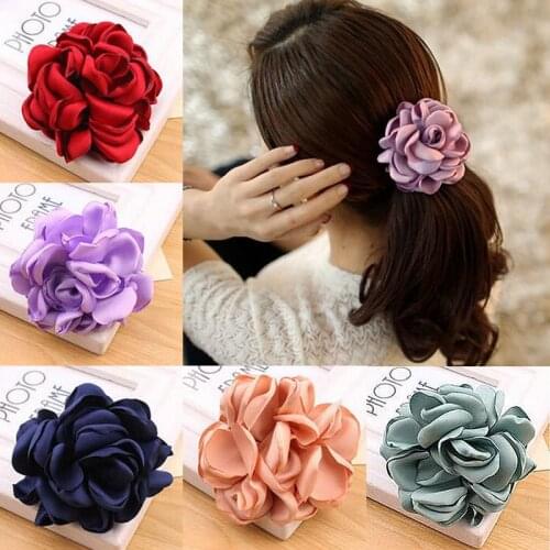 Big Rose Flower Elastics Hair Holders Rubber Bands Girls Women Kawaii Cute Tie Gum Fabric Hot Sale Headwear Accessories