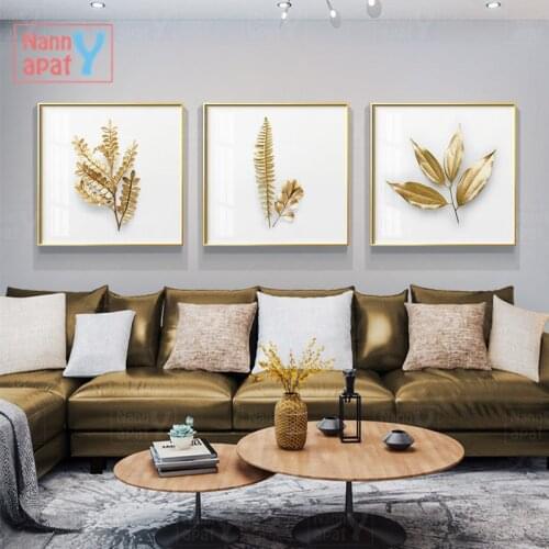 Gold Plant Luxury Picture Home Decor Wall Art Canvas Painting Abstract Fresh Leaves Posters and Prints Art Decor for Living Room