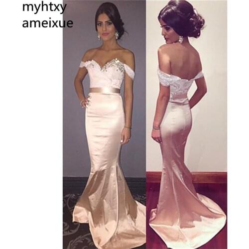 Sexy Evening Dresses Mermaid Floor Length Appliques Long Prom Dressess Off Shoulder Sequined 2019 Evening Gowns Custom Made